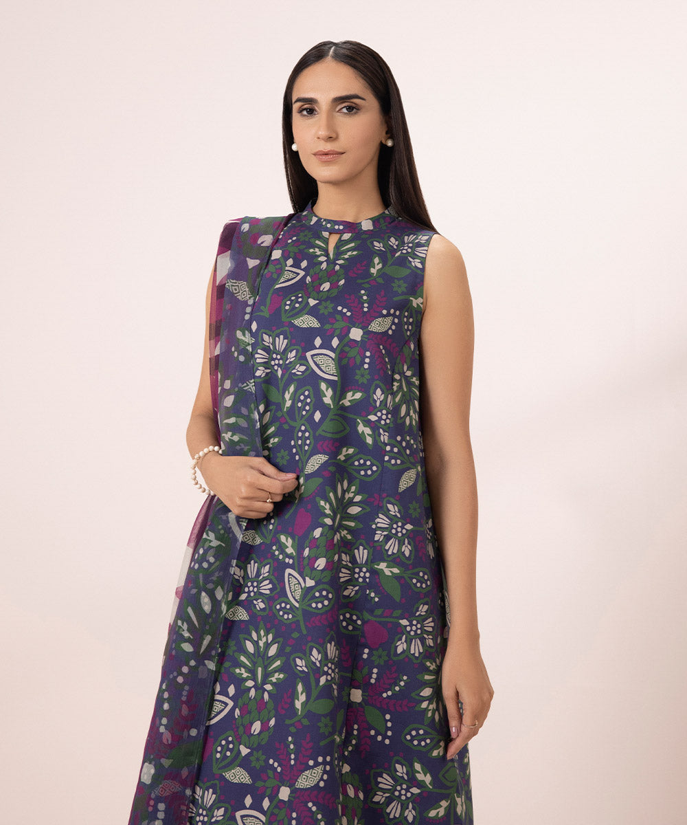 Women's Unstitched Lawn Printed Blue 2 Piece Suit