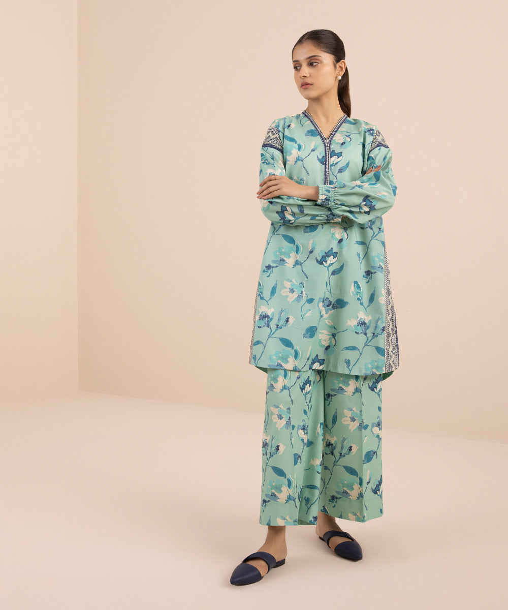 Women's Unstitched Lawn Blue 2 Piece Suit