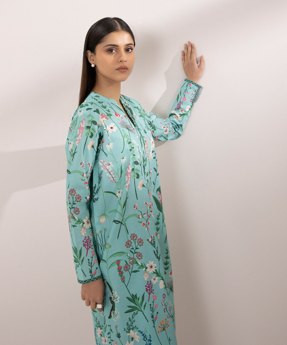 Women's Unstitched Lawn Printed Blue 2 Piece Suit