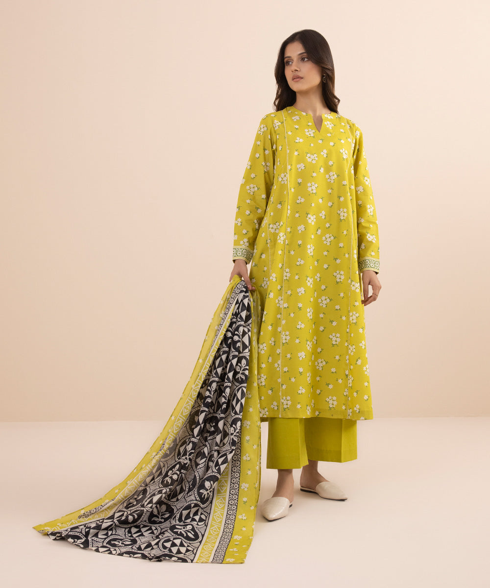 Women's Unstitched Lawn Yellow 3 Piece Suit