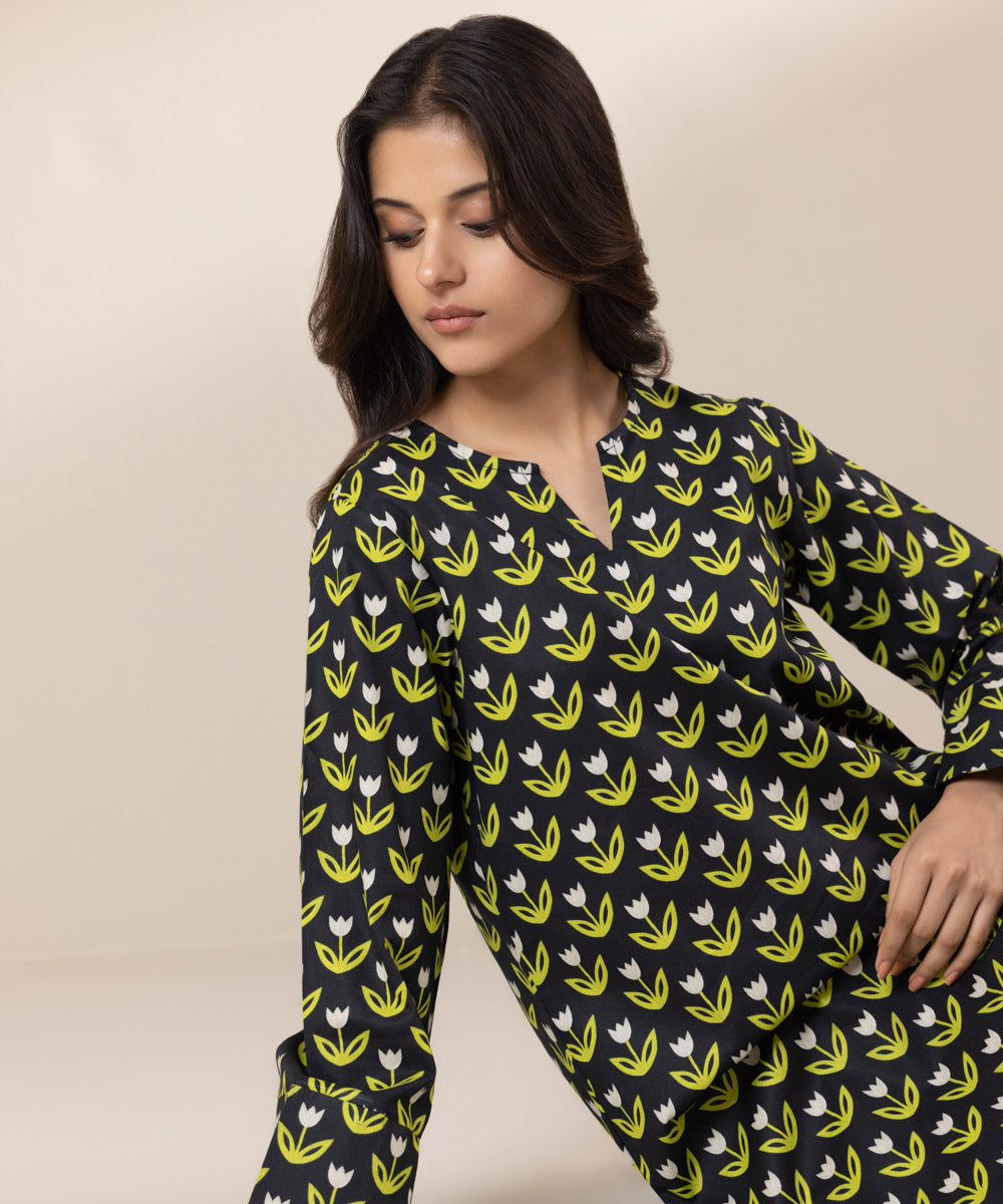 Women's Pret Cambric Printed Black A-Line Shirt