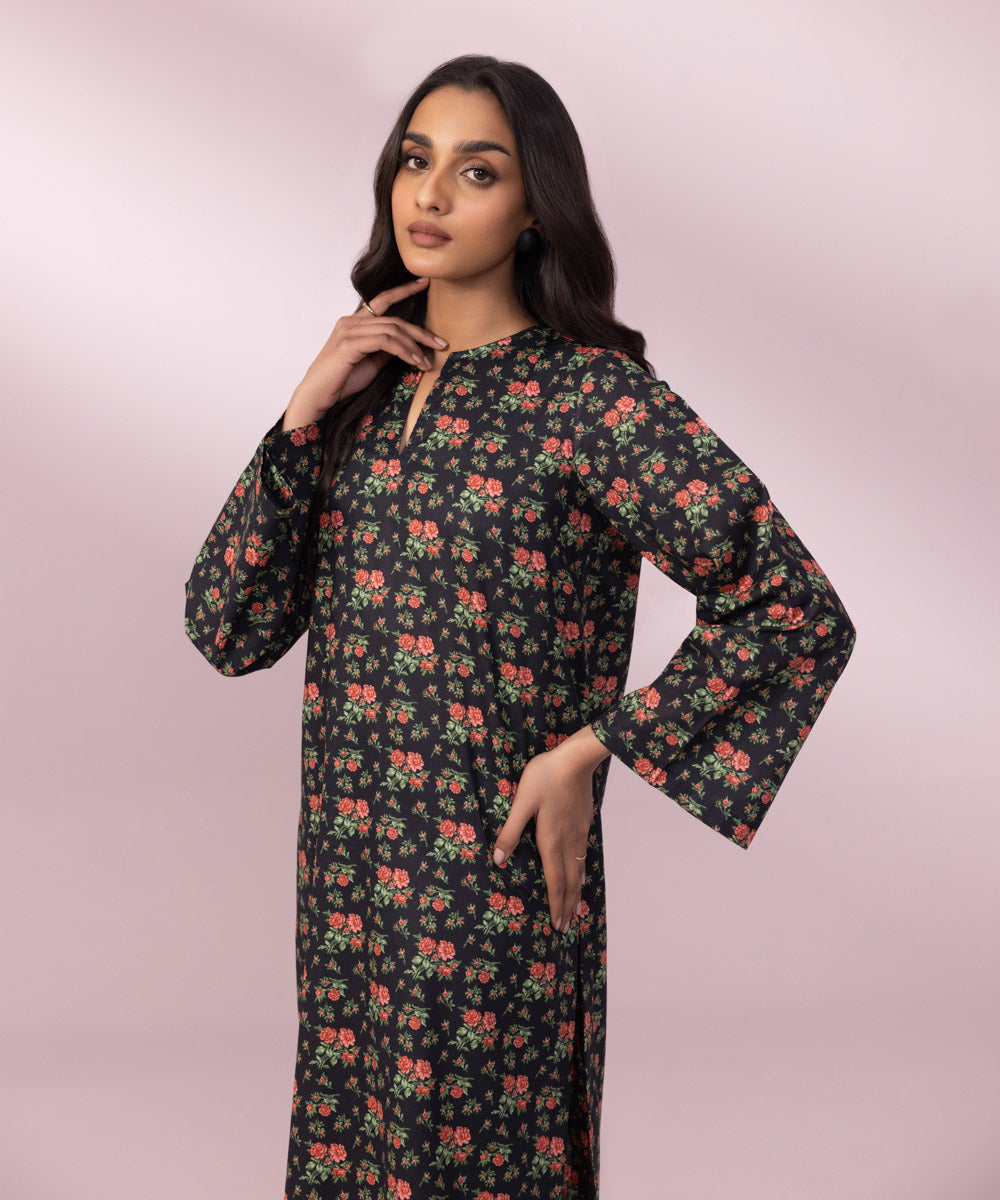 Women's Pret Lawn Printed Black Straight Shirt