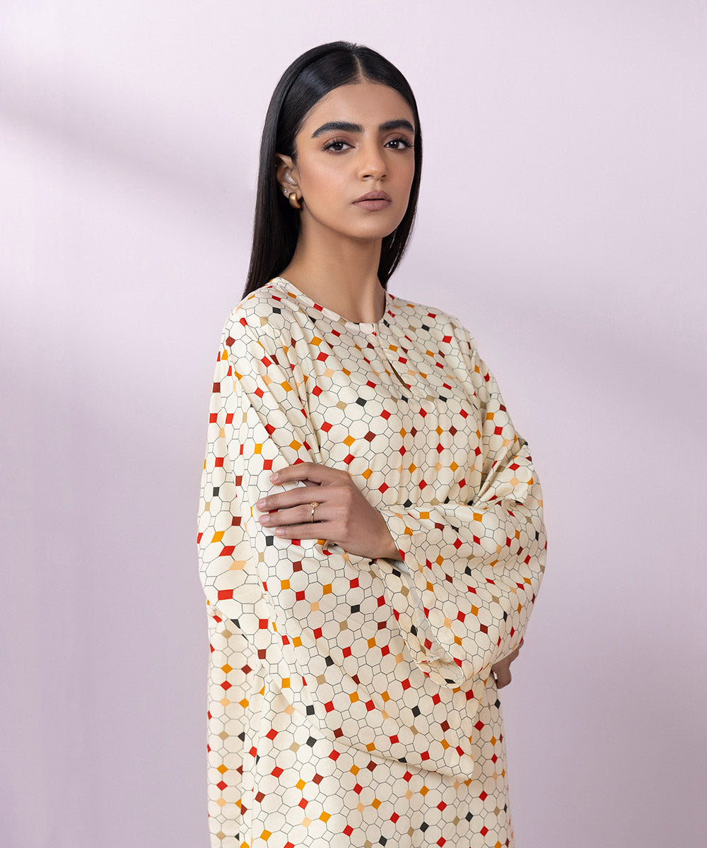 Women's Pret Arabic Lawn Printed Off White Boxy Shirt