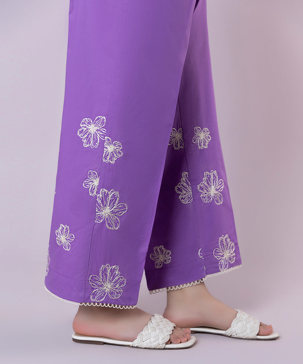 Women's Pret Cambric Embroidered Purple Straight Pants