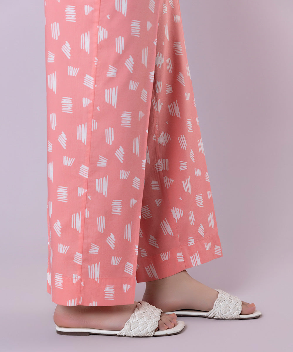 Women's Pret Cotton Viscose Printed Pink Straight Pants