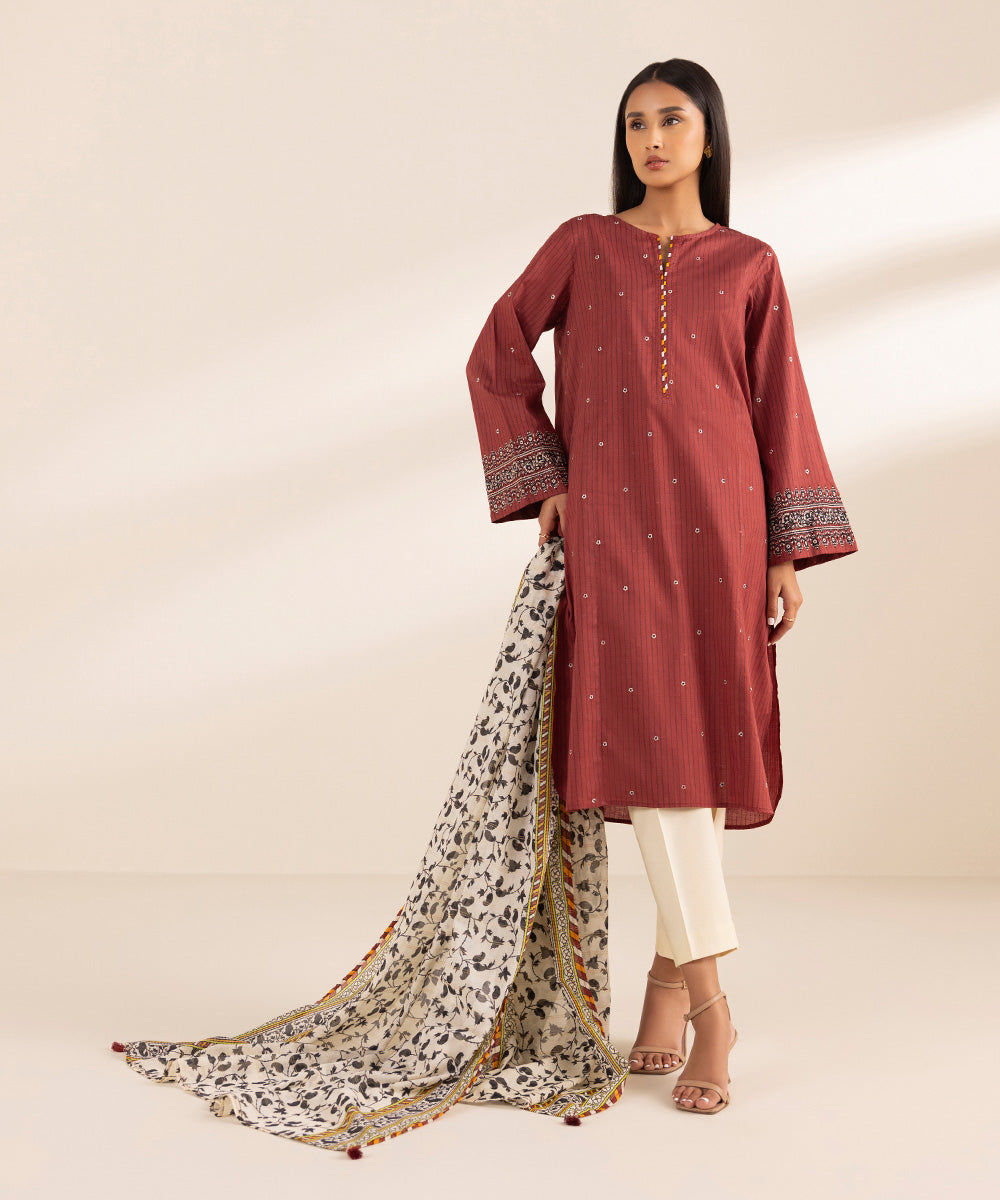 Women's Zari Voile Printed Off White Dupatta