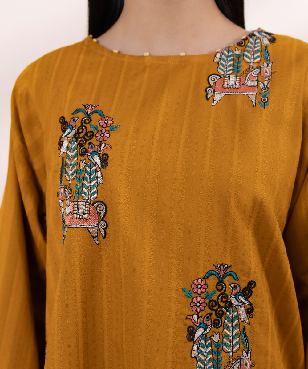 Women's Pret Dobby Embroidered Orange Boxy Shirt