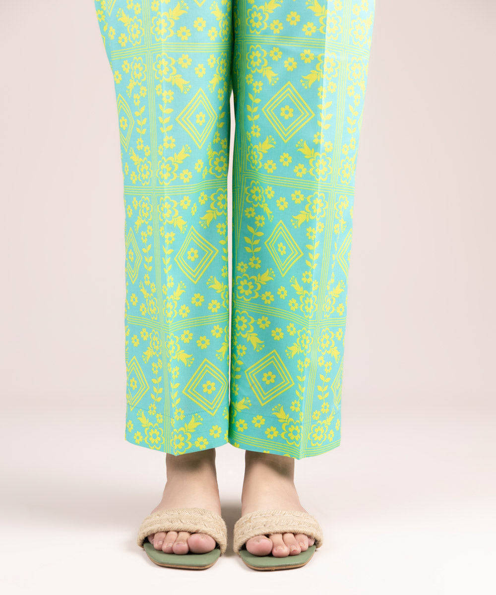 Women's Pret Cambric Printed Blue Straight Pants