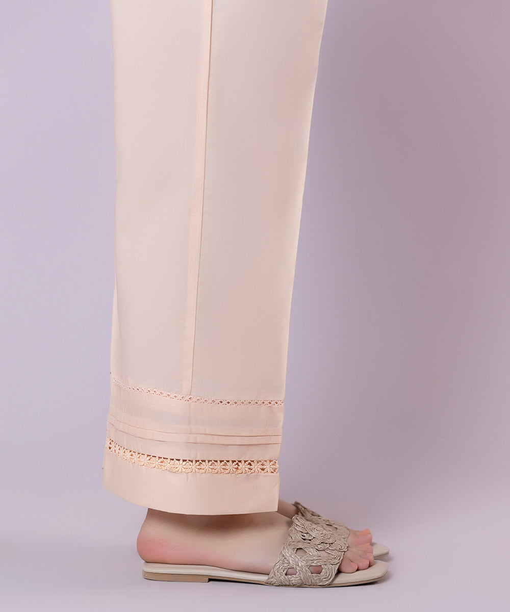 Women's Pret Cambric Embroidered Solid Pink Straight Pants