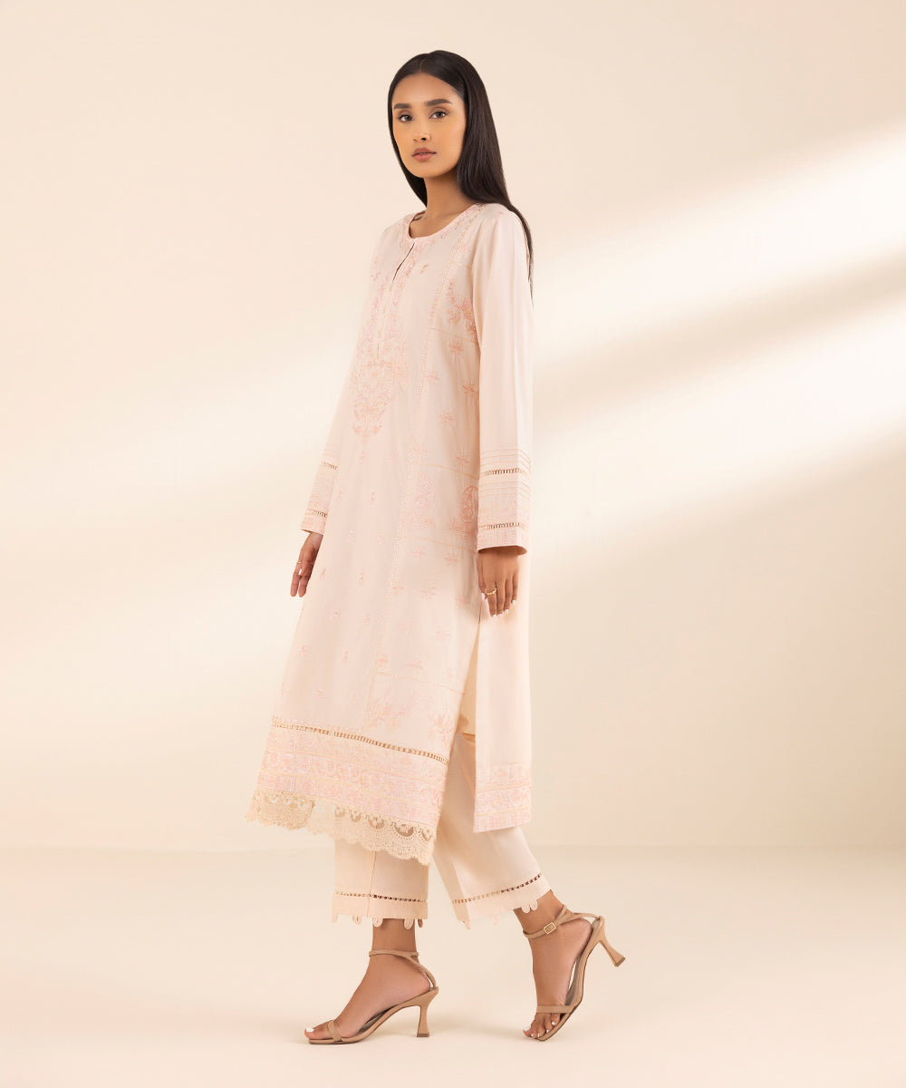 Women's Pret Cotton Pink Chikankari A-Line Shirt