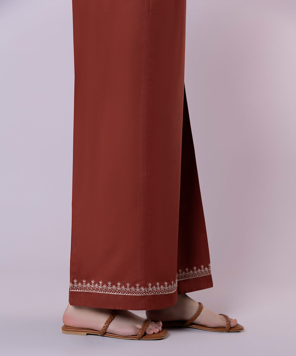 Women's Pret Cambric Embroidered Brown Culottes