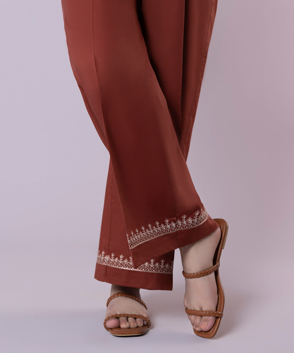 Women's Pret Cambric Embroidered Brown Culottes