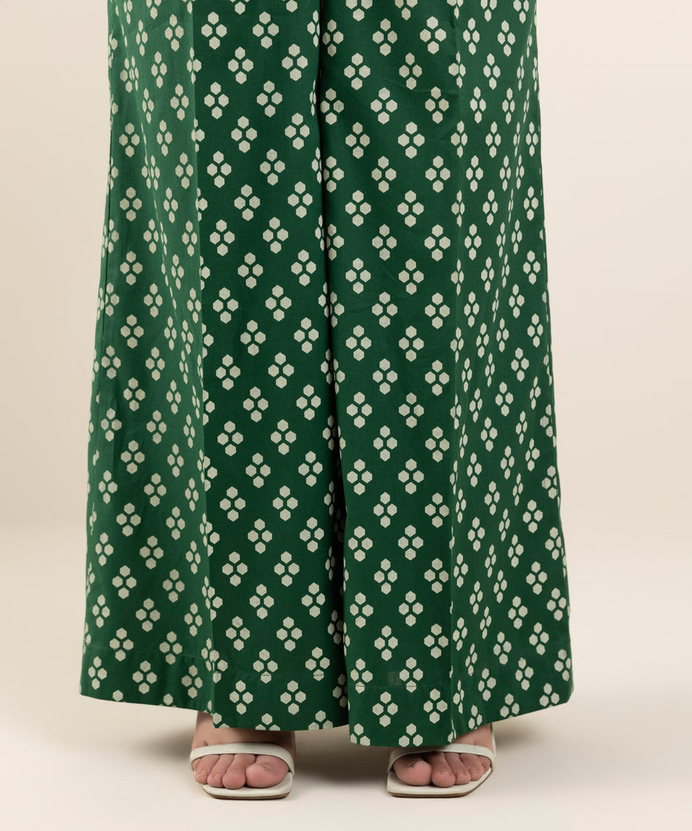 Women's Pret Cambric Green Solid Embroidered Culottes