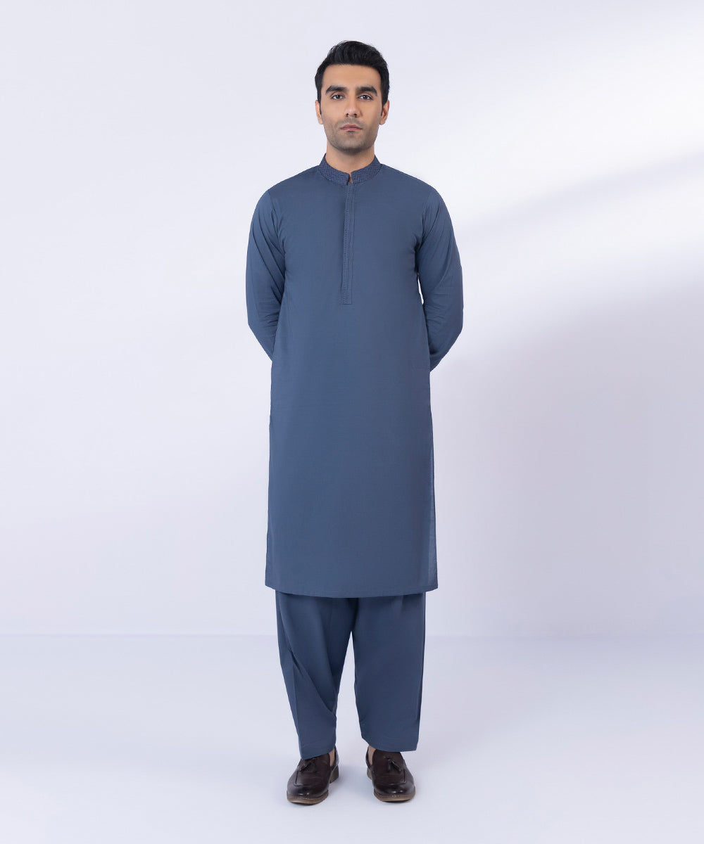 Men's Stitched Navy Fine Cotton Suit