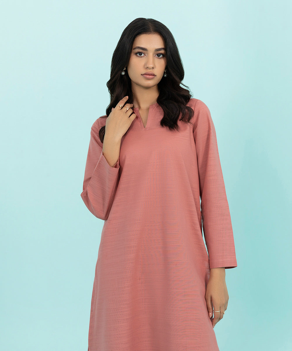 Women's Pret Khaddar Solid Pink Straight Shirt