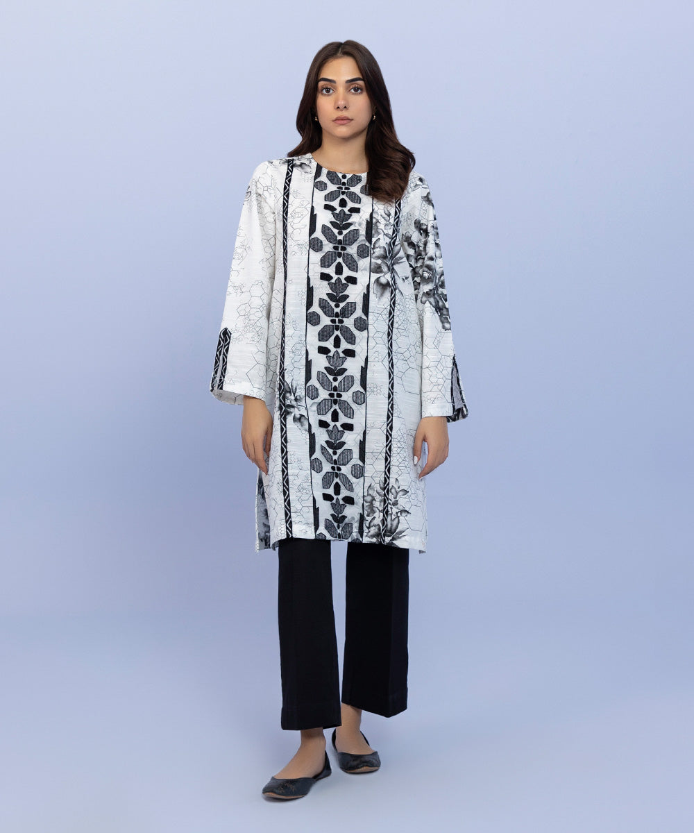 Women's Pret Khaddar Embroidered White Straight Shirt