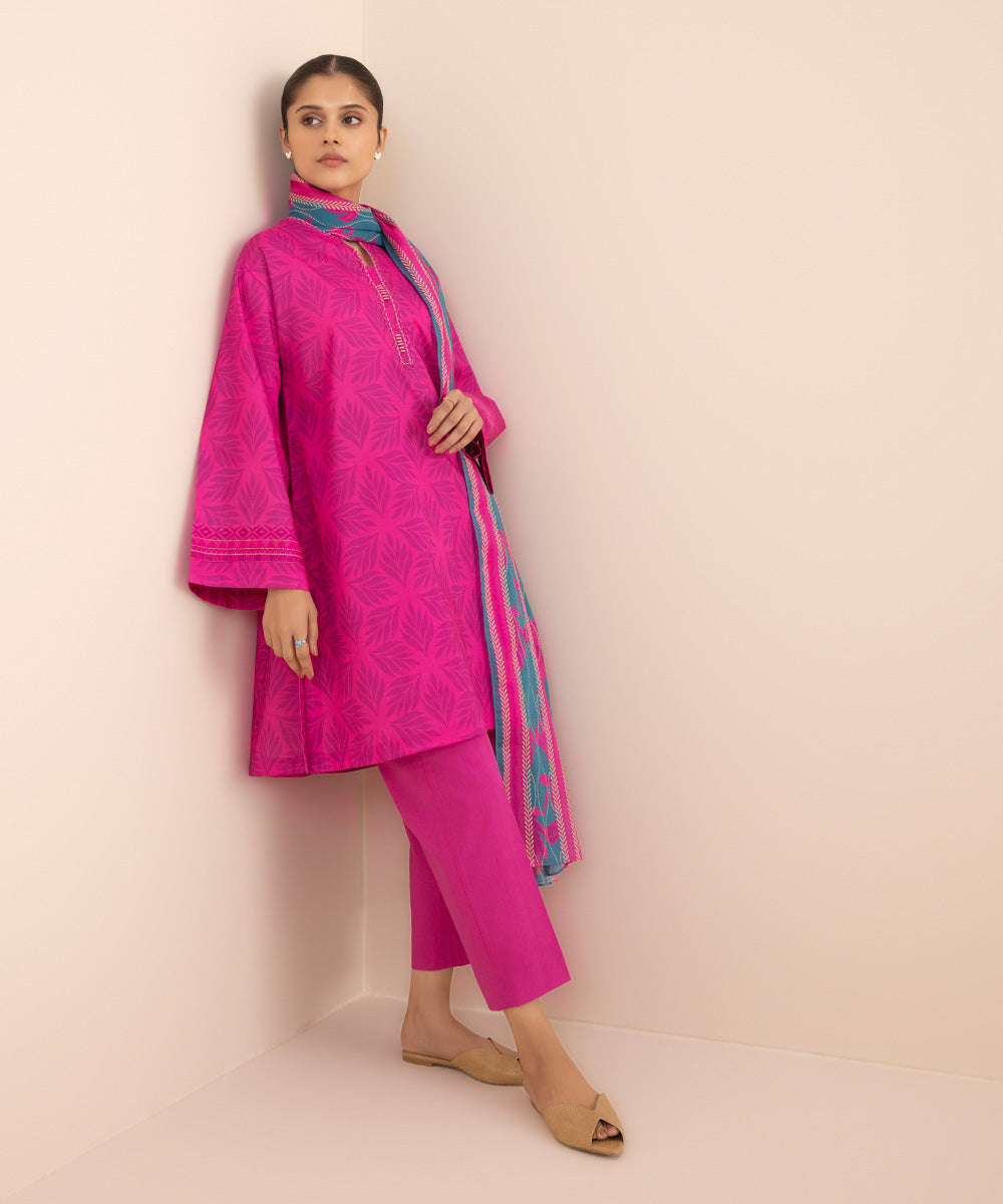 Women's Unstitched Lawn Pink 2 Piece Suit