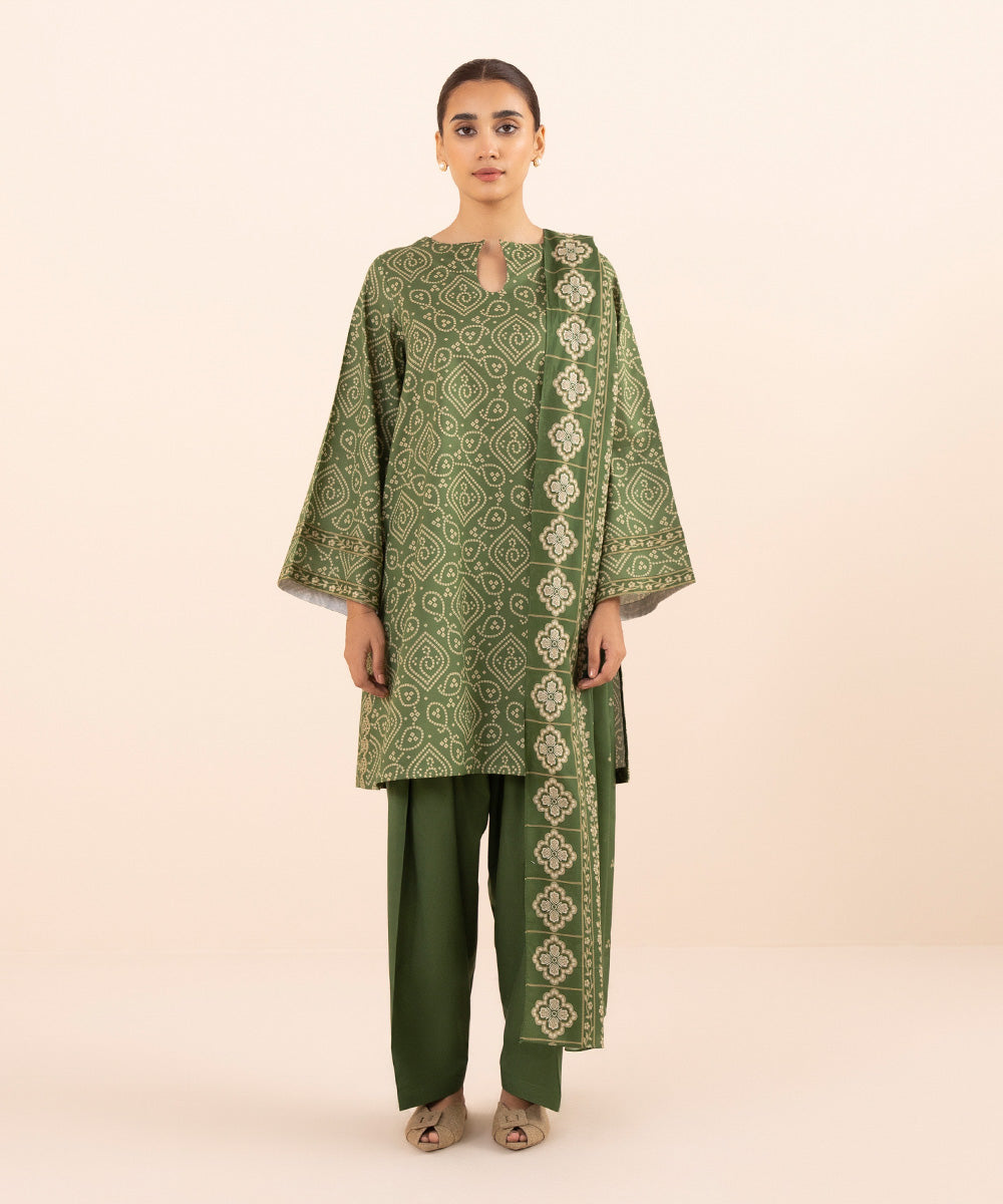 Women's Unstitched Lawn Green 3 Piece Suit