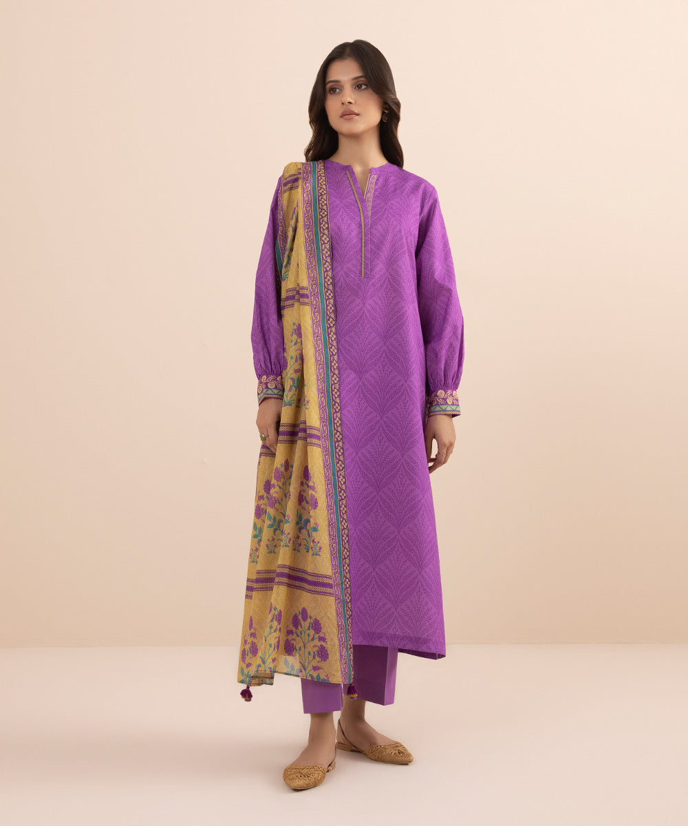 Women's Unstitched Lawn Purple 3 Piece Suit