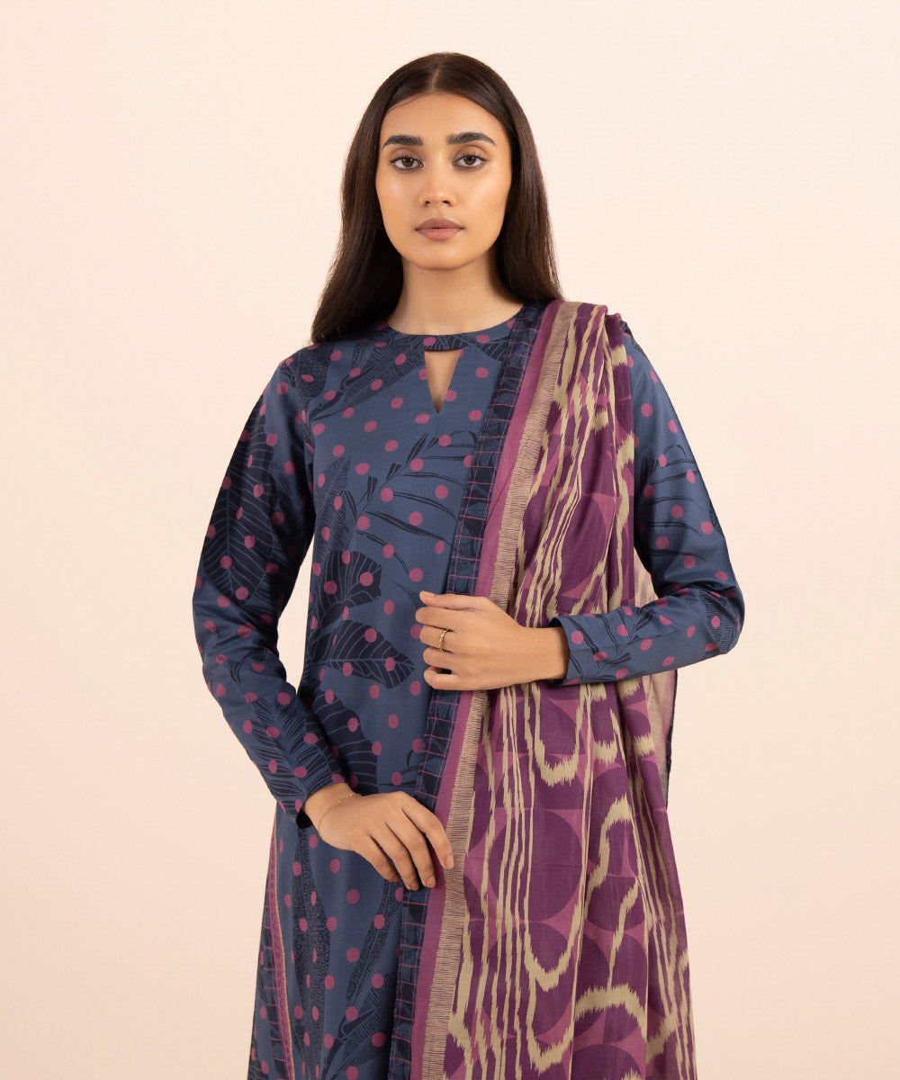 Women's Unstitched Lawn Blue 3 Piece Suit