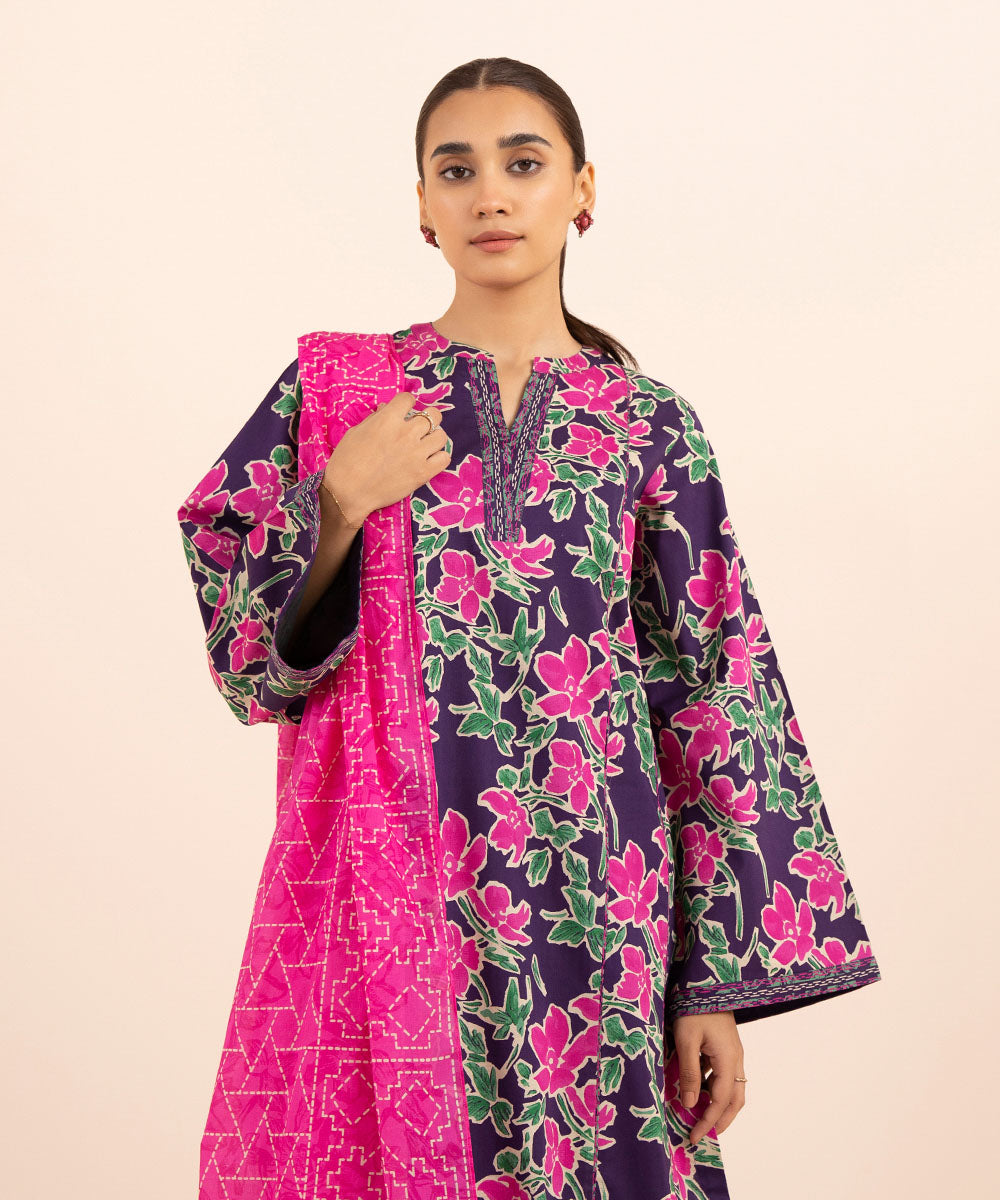 Women's Unstitched Lawn Purple 3 Piece Suit