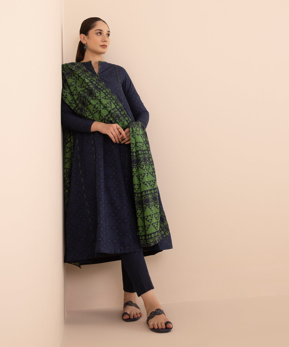 Women's Unstitched Lawn Blue 3 Piece Suit