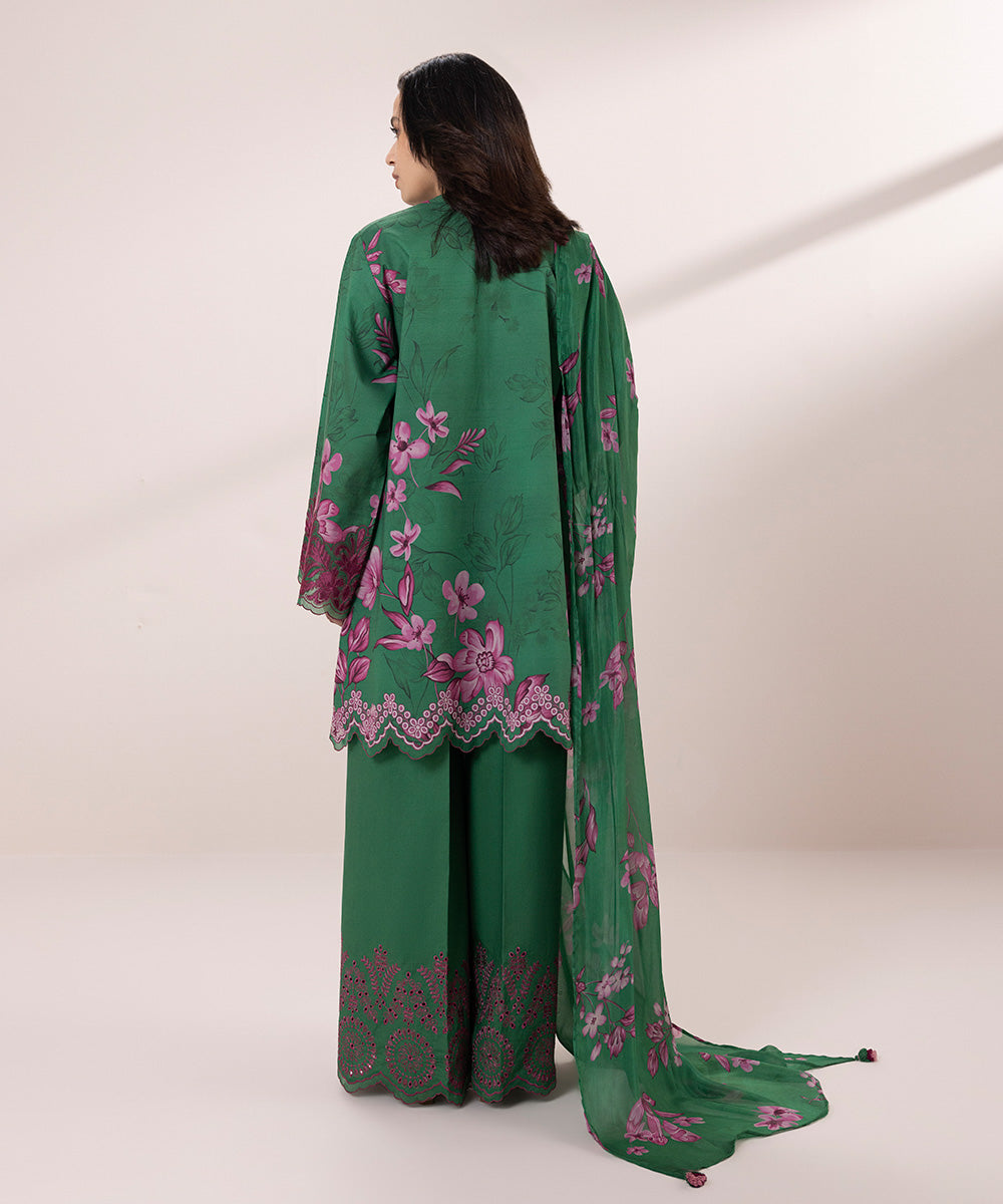 Women's Unstitched Lawn Embroidered Green 3 Piece Suit