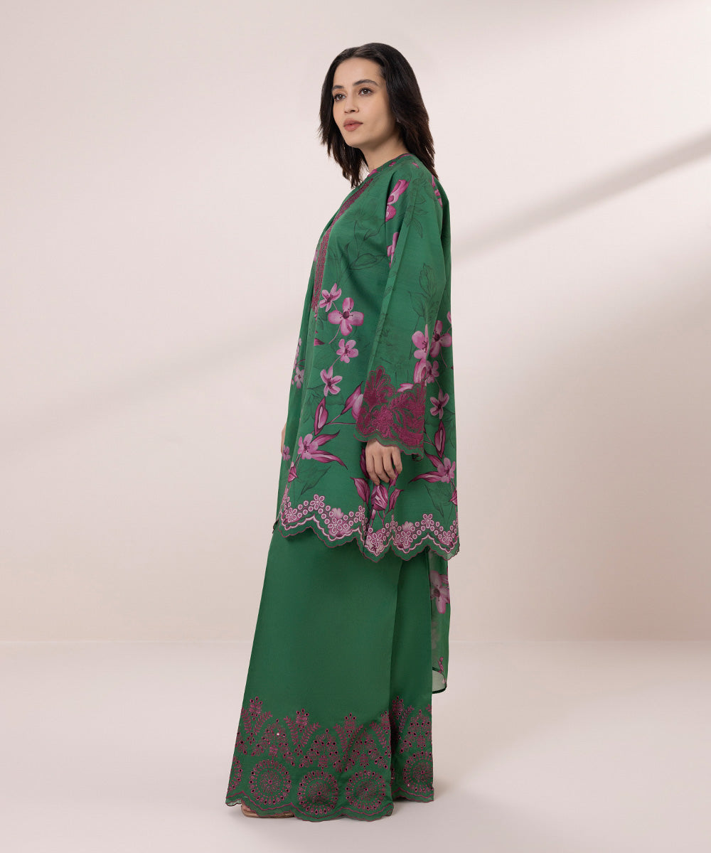 Women's Unstitched Lawn Embroidered Green 3 Piece Suit