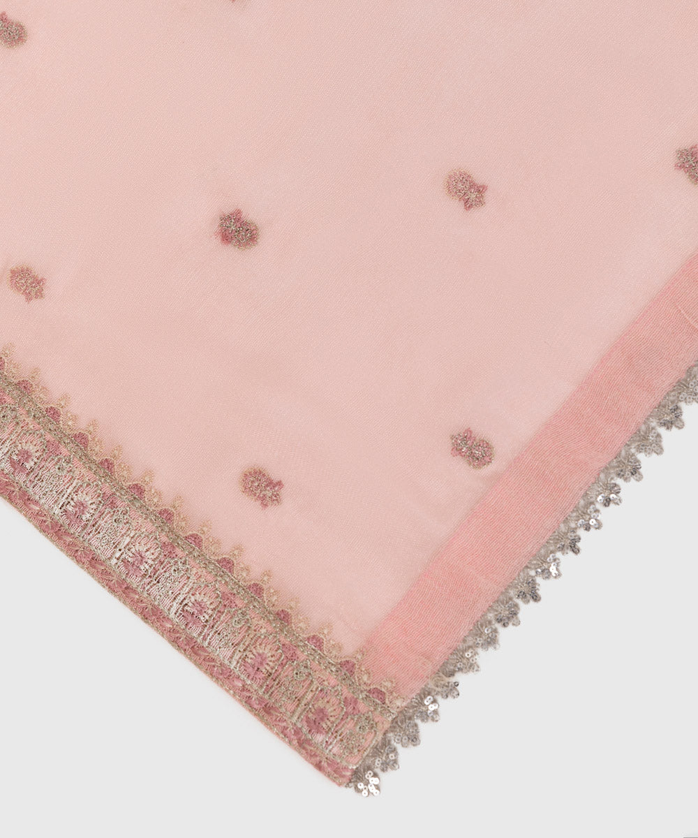 Women's Blended Raw Net Dyed Pink Dupatta