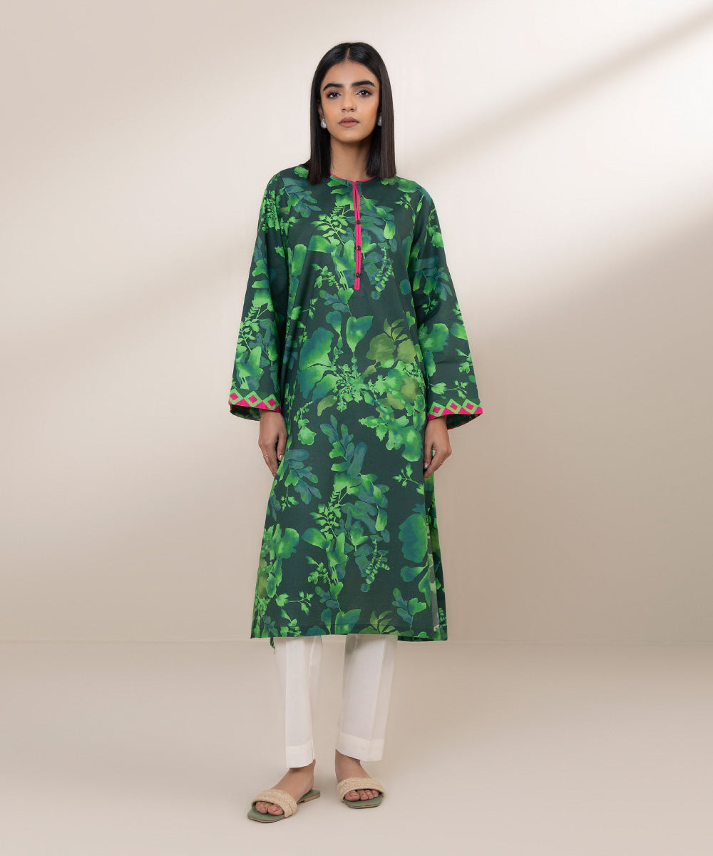 Women's Pret Lawn Printed Green Straight Shirt