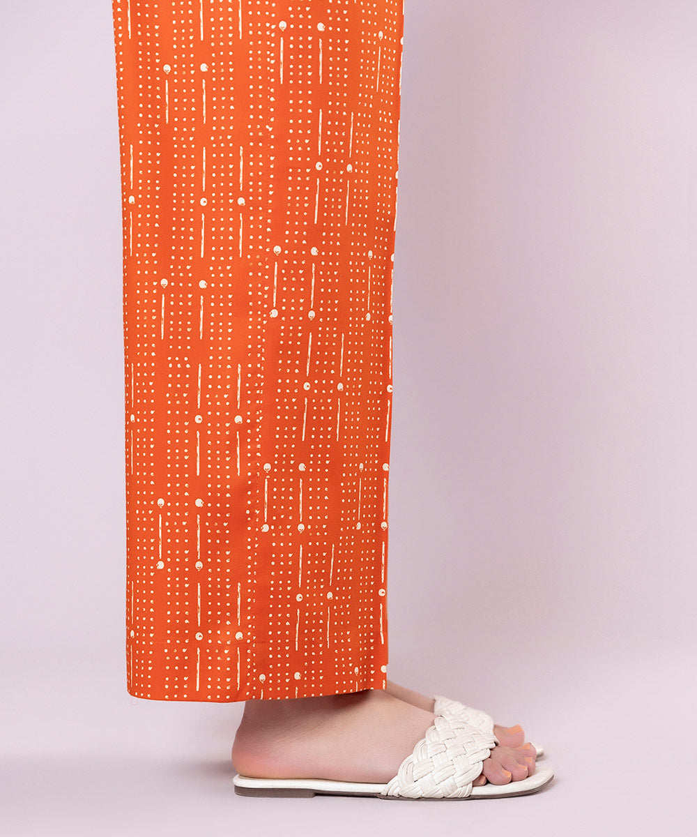 Women's Pret Cotton Viscose Printed Orange Culottes