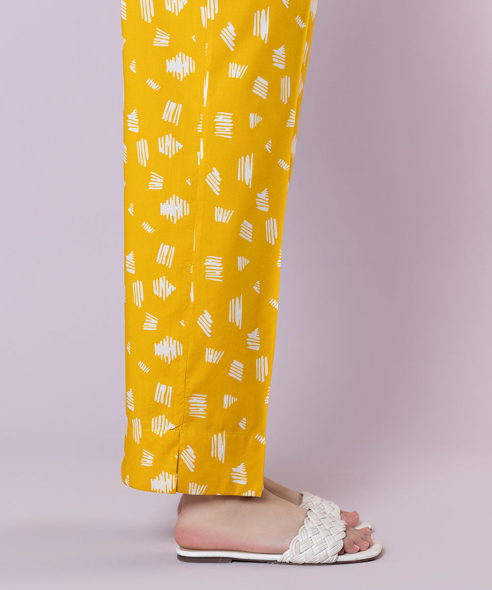 Women's Pret Cotton Viscose Printed Yellow Straight Pants