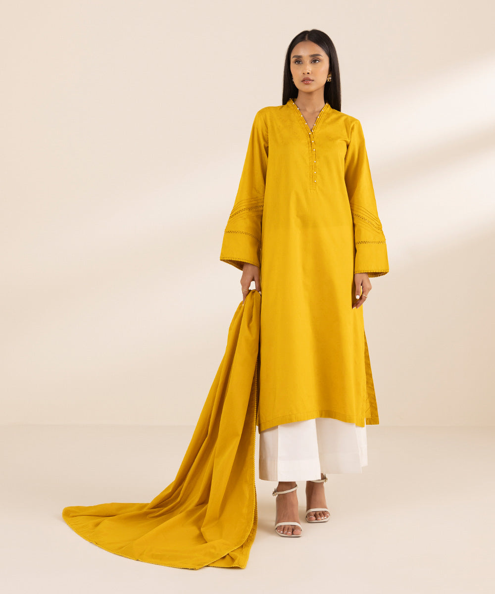 Women's Fine Voile Solid Yellow Dupatta