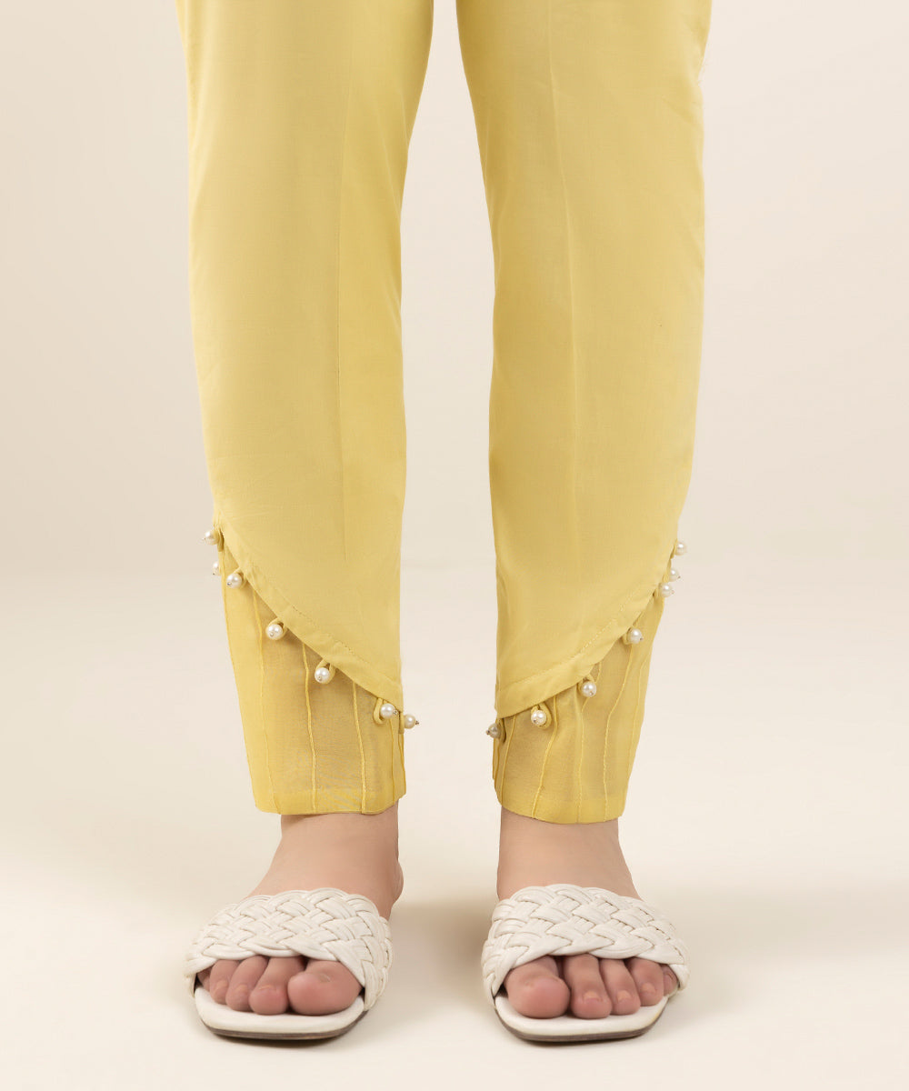 Women's Pret Cotton Yellow Cigarette Pants