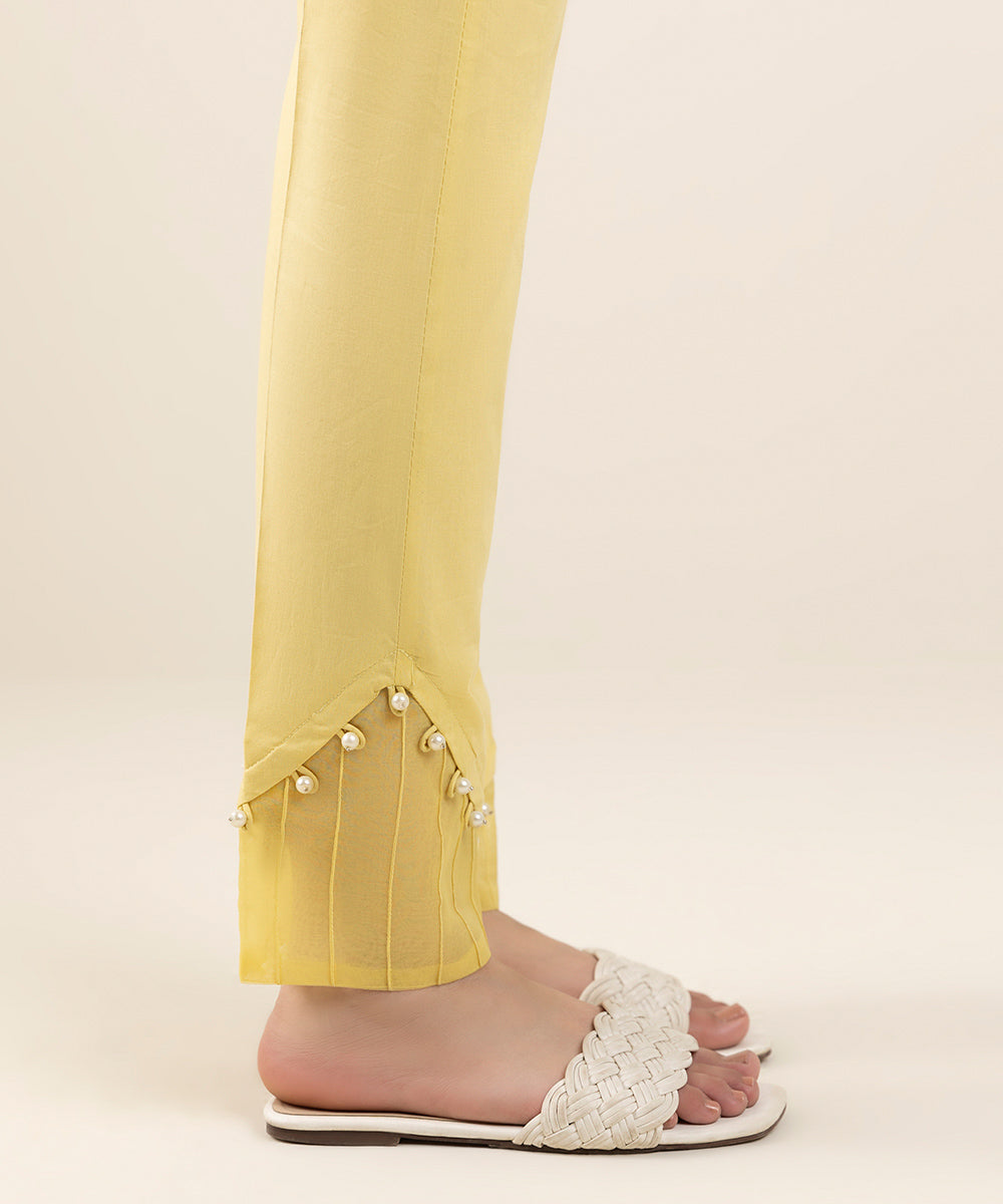 Women's Pret Cotton Yellow Cigarette Pants