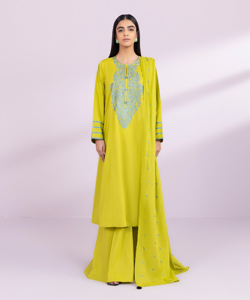 Textured Voile Yellow Embroidered Dupatta