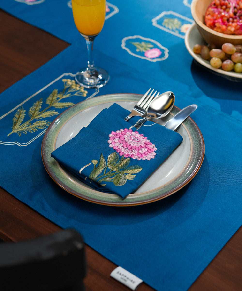 Half Panama Embroidered Blue Napkin