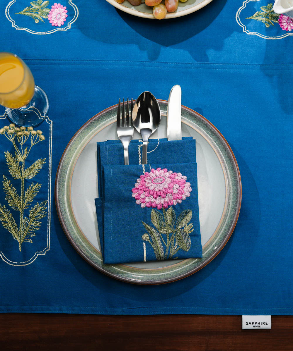 Half Panama Embroidered Blue Napkin