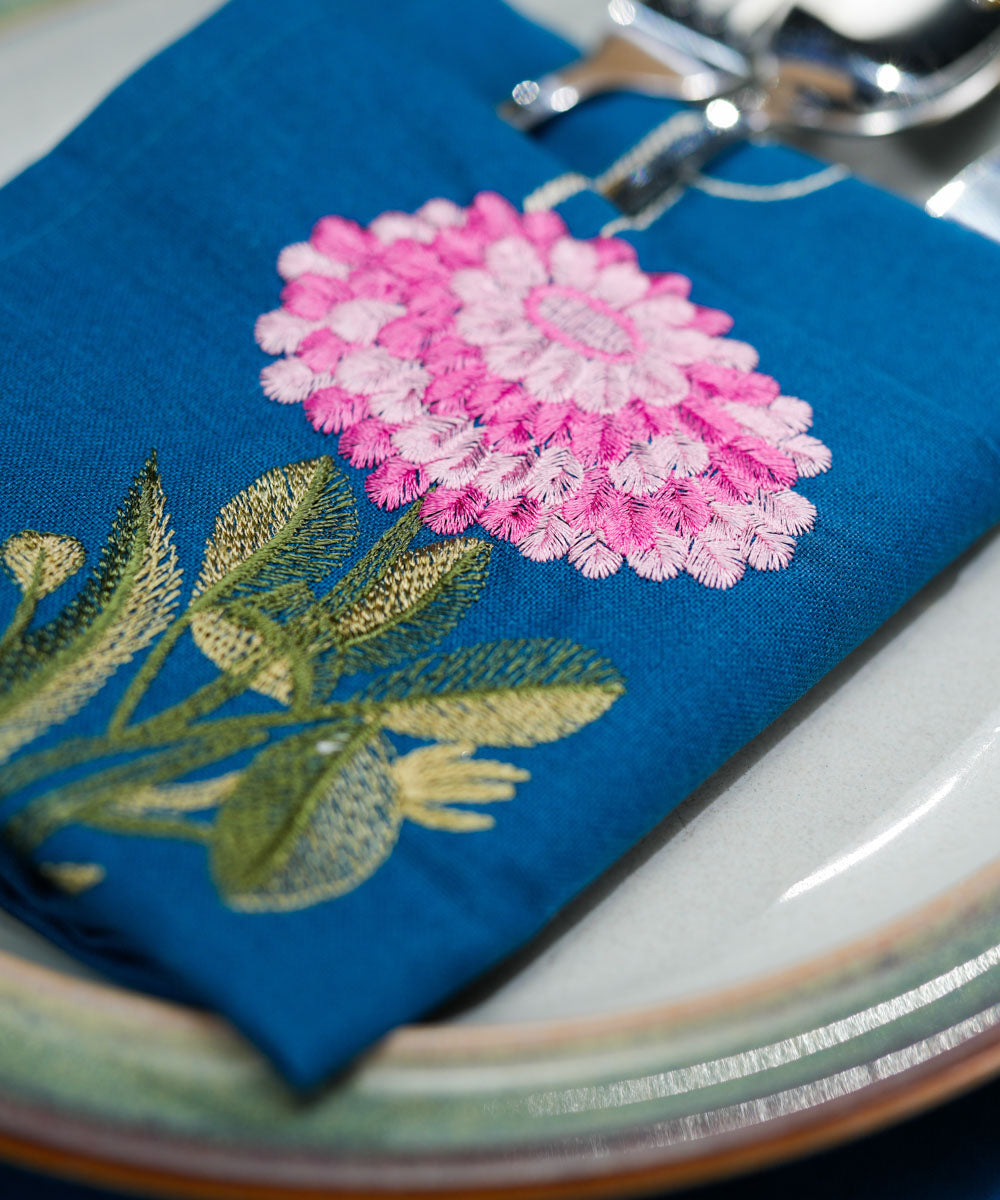 Half Panama Embroidered Blue Napkin