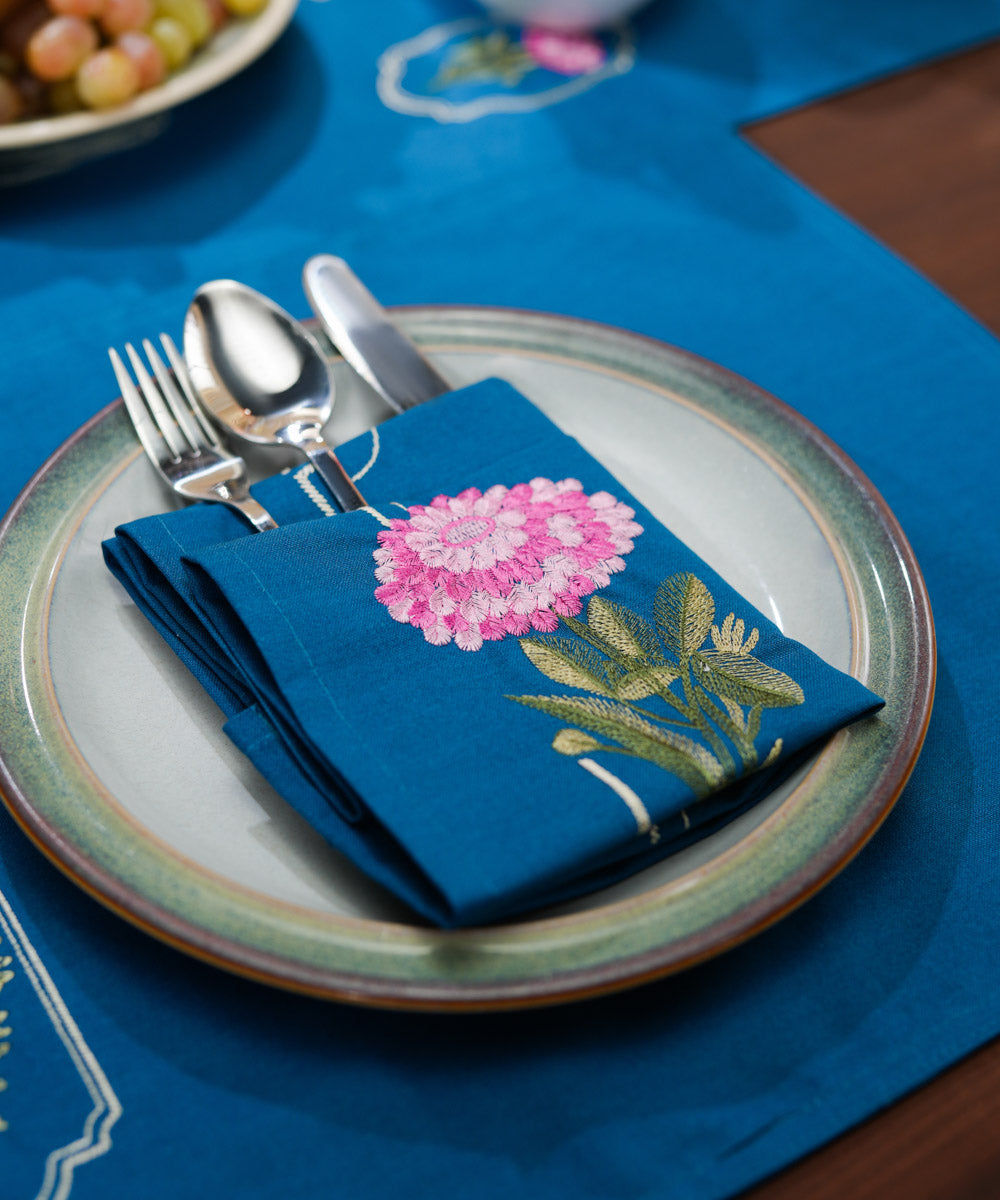 Half Panama Embroidered Blue Napkin