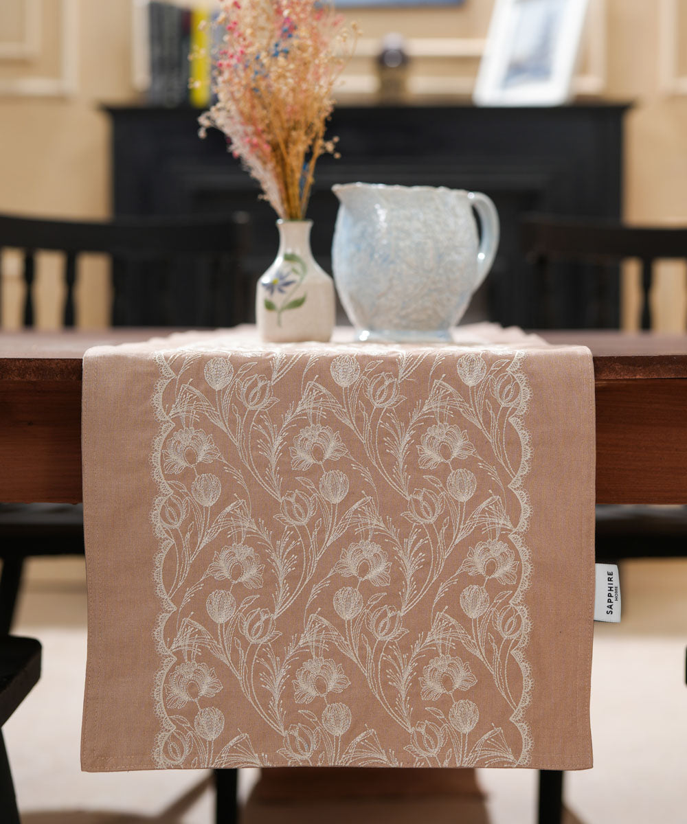 Half Panama Embroidered Purple Table Runner