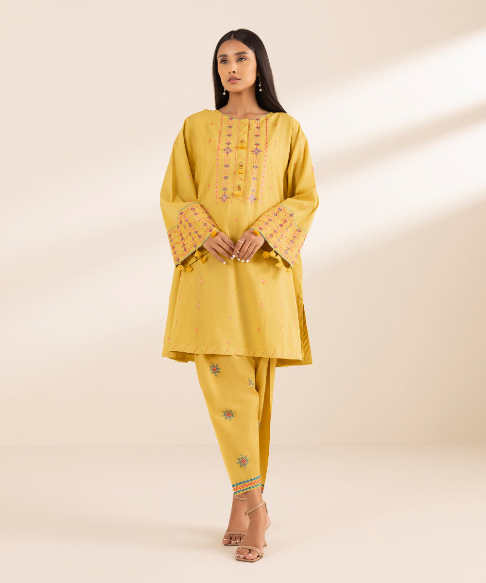 Women's Pret Textured Lawn Yellow Dyed Flared Shirt