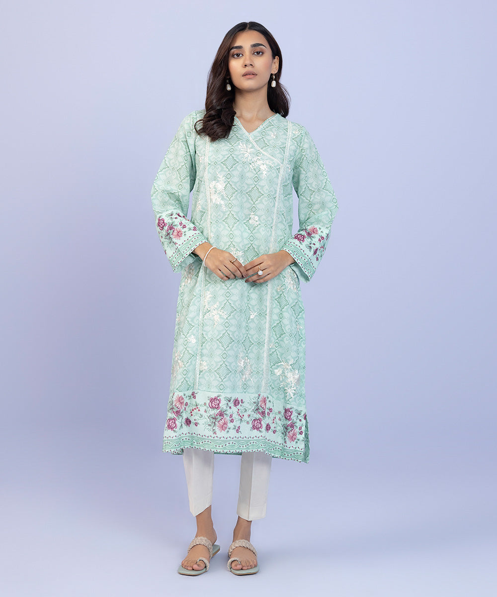 Women's Pret Blended Karandi Embroidered Green Straight Shirt