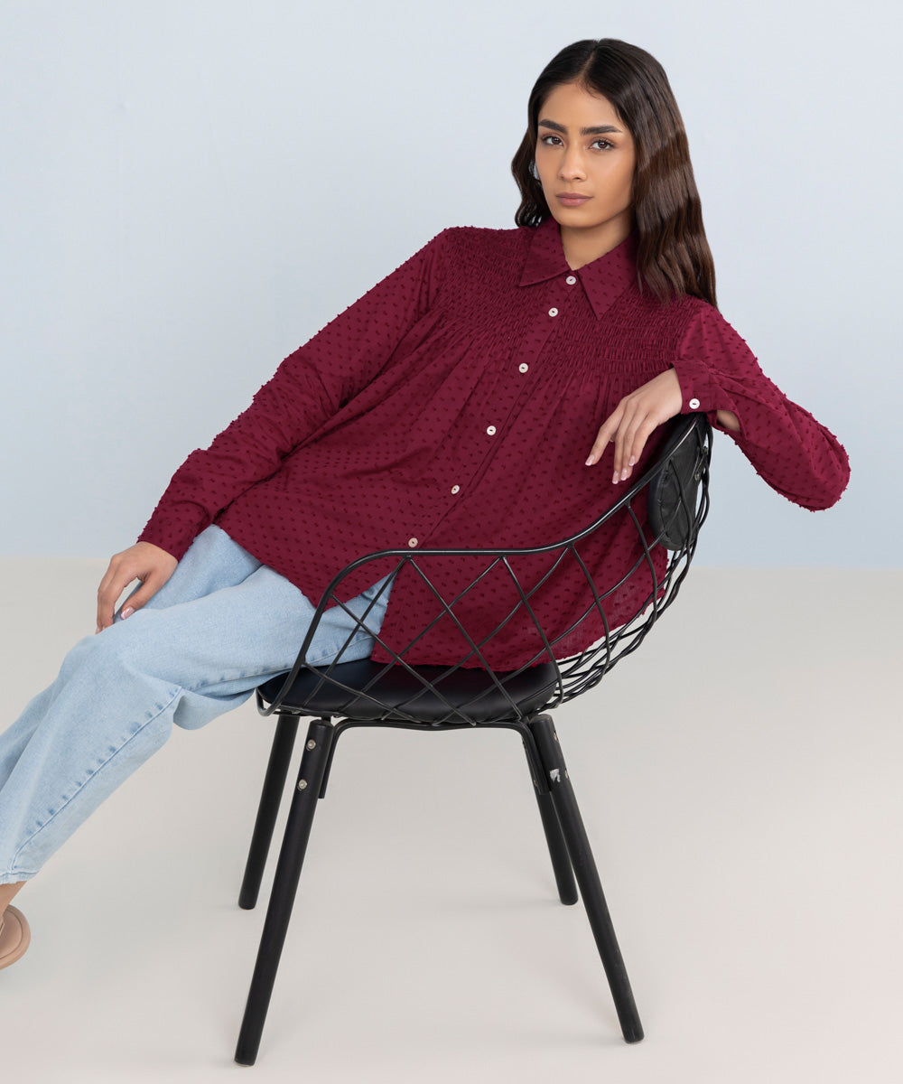 Women's Western Wear Maroon Shirt