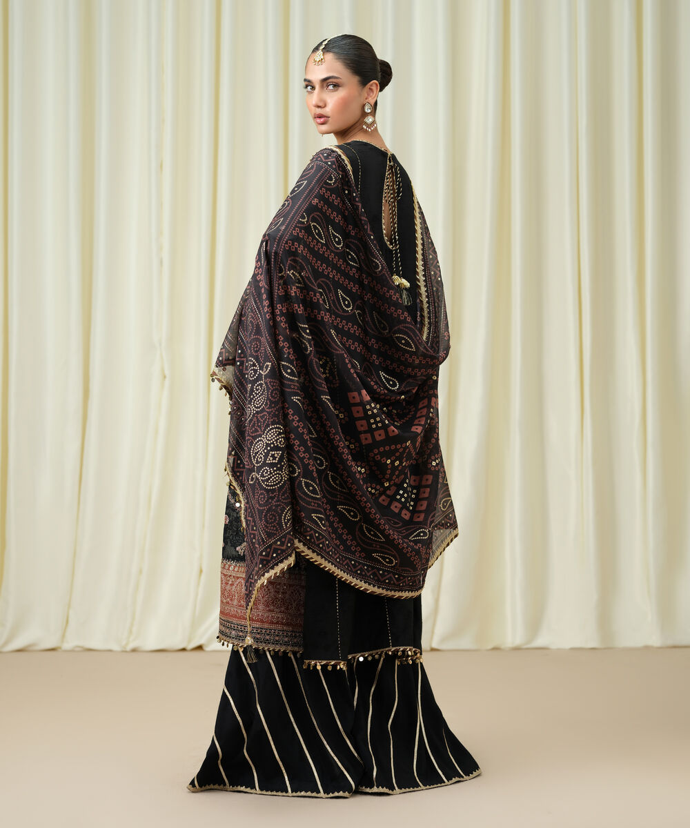 Women's Unstitched Embroidered Viscose Jacquard Black 3 Piece Suit