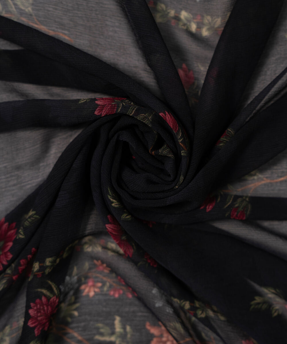 Blended Chiffon Printed Black Dupatta