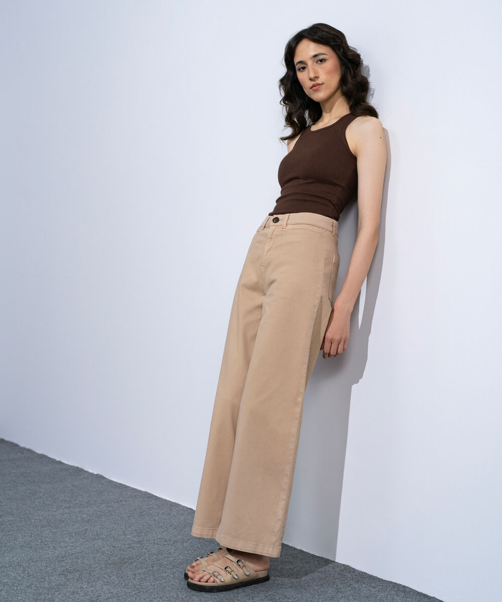 Women's Khaki Straight Fit Chino Trousers