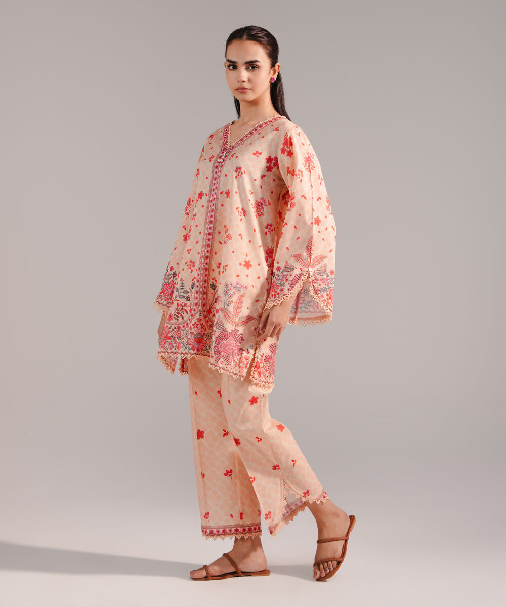 Women's RTW Lawn Printed Peach 2 Piece Suit