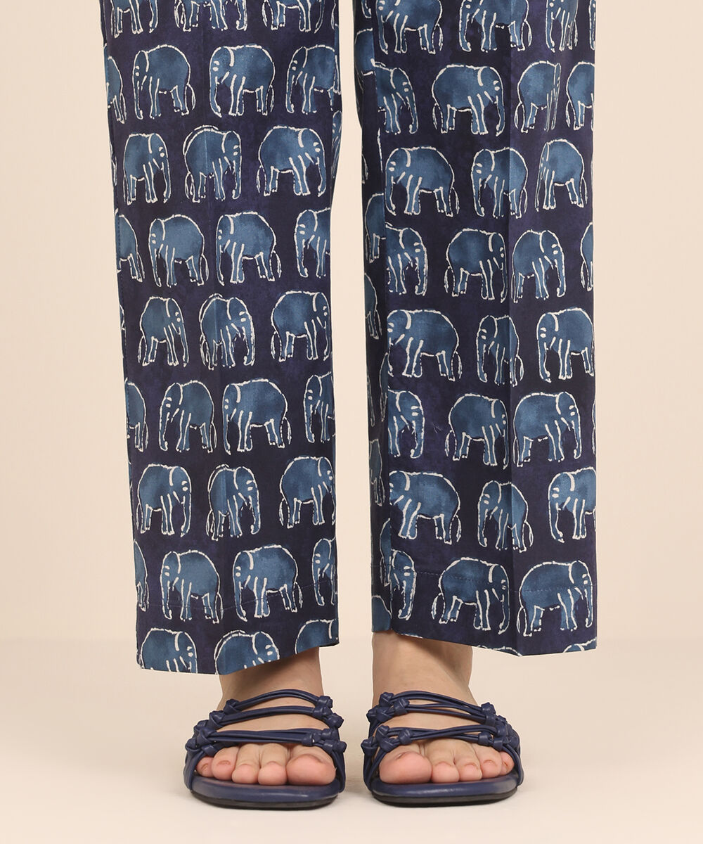 Women's RTW Cambric Blue Printed Straight Pants