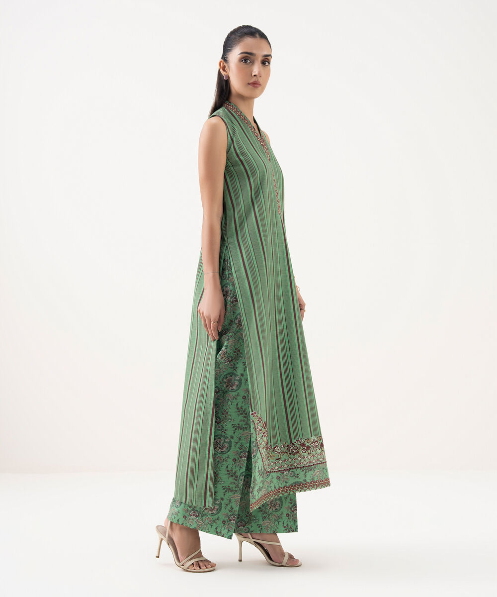 Women's Unstitched Light Khaddar Embroidered Green 2 Piece Suit